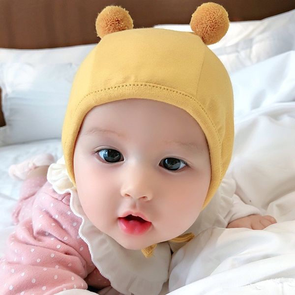 Sonbahar Sevimli Ponpom Bebek Şapka Kızlar Için Kış Artı Kadife Astar Yenidoğan Erkek Şapka Kap Pamuk Bebek Bonnet Toddler Bere 0-18m 210413