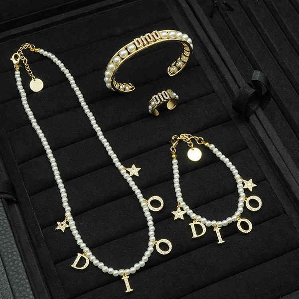 

factory specials aa new star letter tassel pearl necklace bracelet pearl bracelet ring set, Golden;silver