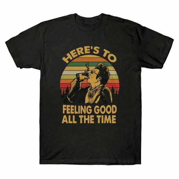 

men's t-shirts funny heres to feeling good all the time kramer seinfeld mens short sleeve t-shirt men cotton tees female streetwear, White;black