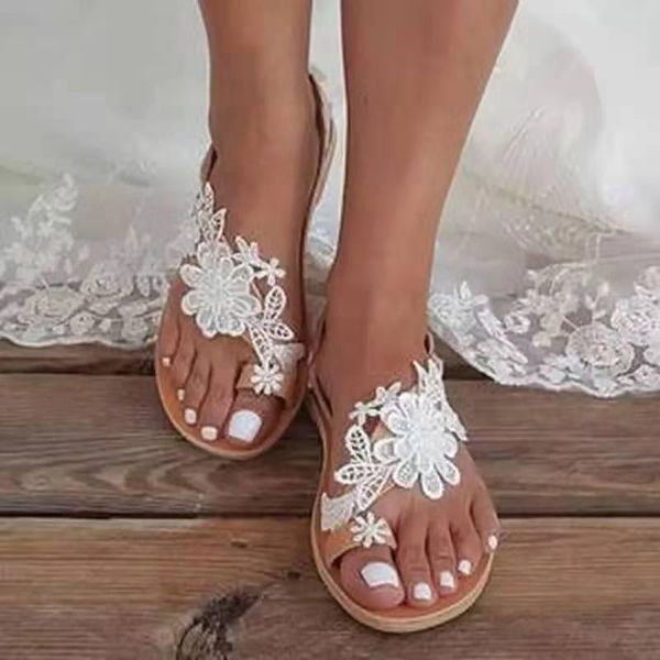 

slippers 2021 summer women flat beach sandals gladiator white lace ladies wedding shoes open toe roman flip flop sandalias mujer, Black