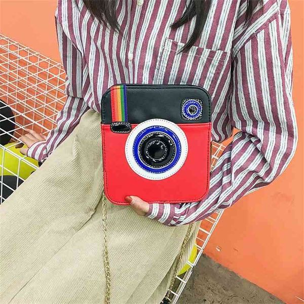 

personalized female creative camera modeling square color contrast fashion small bag splicing single shoulder slanting chain