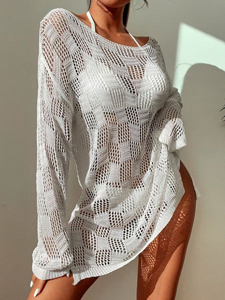

knitted slit thigh cover up i0fs#, White;black