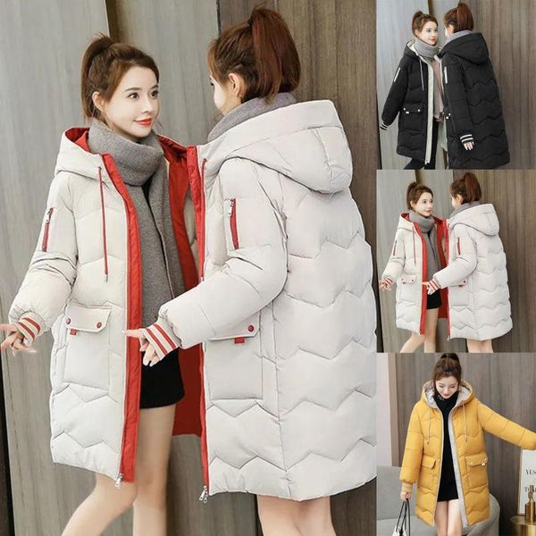 

women's wool & blends 2021 winter women jacket coats long parkas fashion outerwear cotton-padded jackets pocket suede hooded plus size, Black