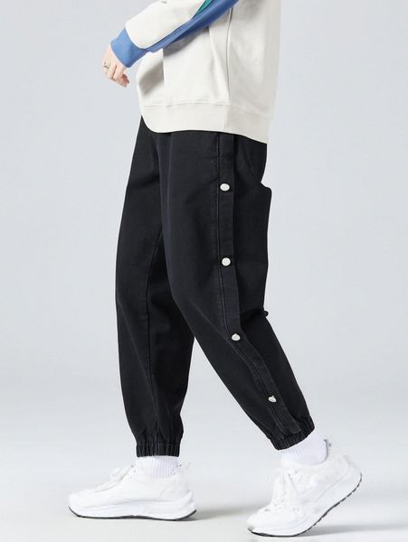 

men button side jogger jeans e5xn#, Blue