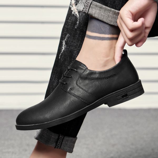 

dress shoes soft leather men casual oxfords comfort walking outdoor lace up fashion flats moccasins big size 47 8ekw, Black