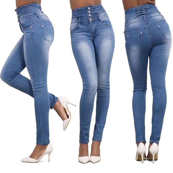 

women's jeans zqlz high waist washed ruched autumn women 2021 elastic skinny pencil denim pants mujer ultra stretchy casual trousers, Blue