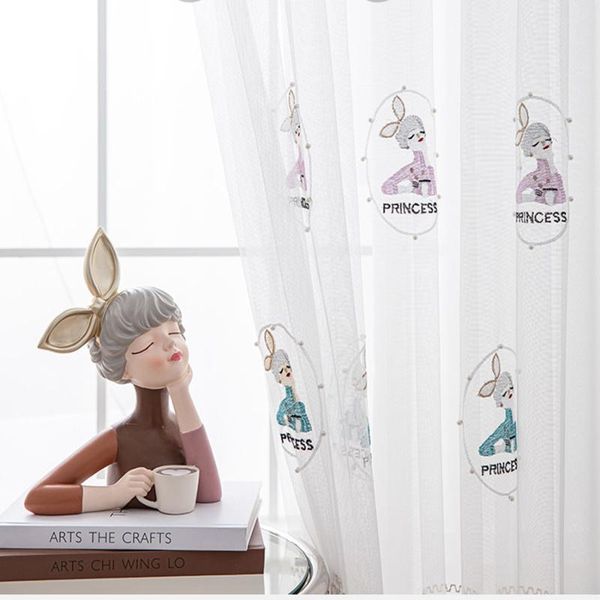 

curtain & drapes exquisite cartoon korean bubble girl with pearl embroidered bedroom plain mesh fabric curtains for living room voile #5