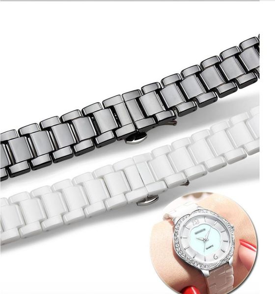 

watch bands 14 16 18 20 22mm ceramic band for samsung gear s3 classic link bracelet butterfly buckle glossy strap 46mm 40mm, Black;brown