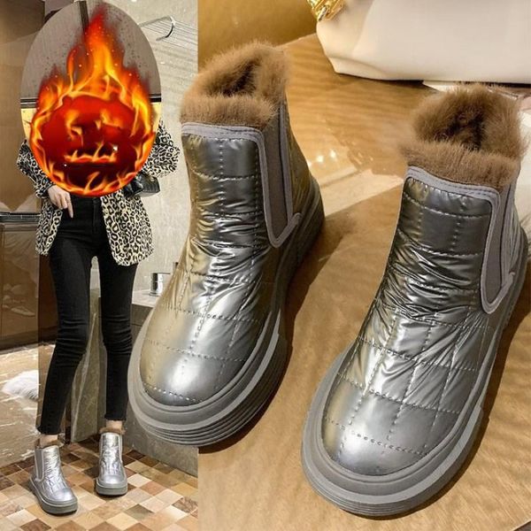 

boots eoeodoit women winter flat heel shoes platform boot snow round toe slip on warm plush anti skid, Black