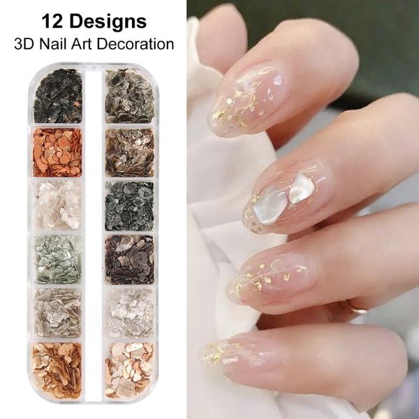 

nail art decorations 1 box sequins stone glitter gradient mica marble charms shimmer abalone shell flakes 3d decoration, Silver;gold