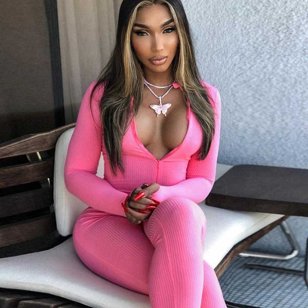

women's two piece pants streetwear white knitted bodycon lucky label women overall long sleeve skinny rompers womens jumpsuit female d