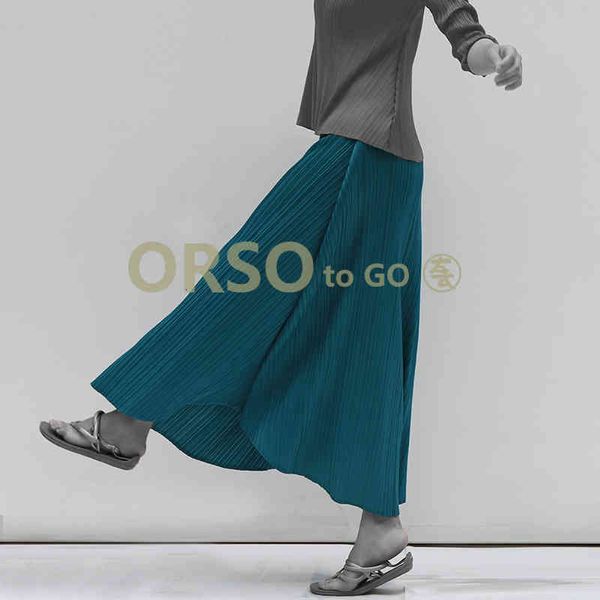 

skirt miyake fashion fold office pure color a-line long skirt, Black