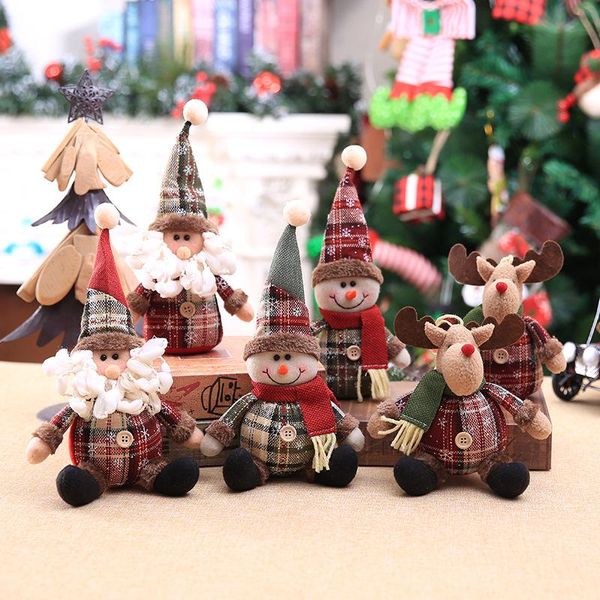 2020 Weihnachten Ornament Cartoon Puppe Kinder Schneeflocke Plaid Stoff Puppen Weihnachtsbaum Dekoration Puppe Anhänger China Großhandel