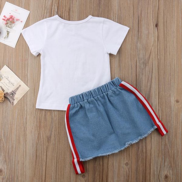 

2pcs clothes set toddler kids baby girl summer outfits t shirt rip skirt party, White