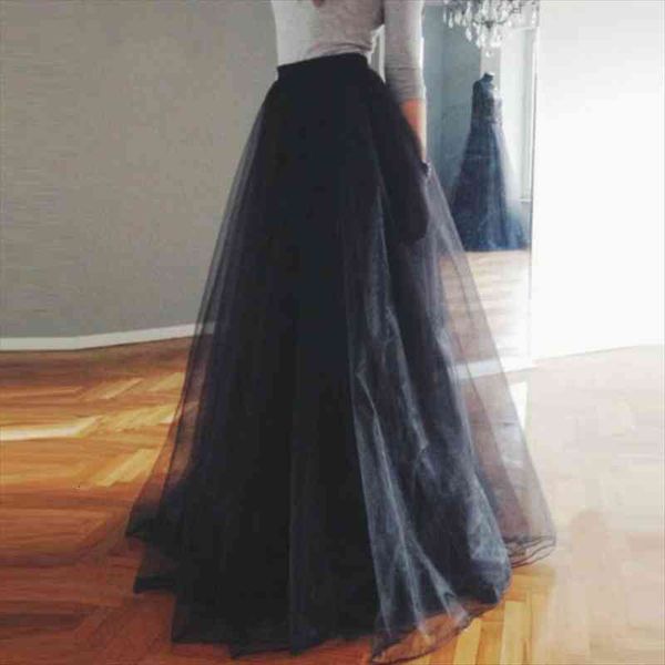 

white tulle mesh maxi womens skirt long elastic high waist sweet party wedding lolita elegant girl prom saias jupe clothes, Black