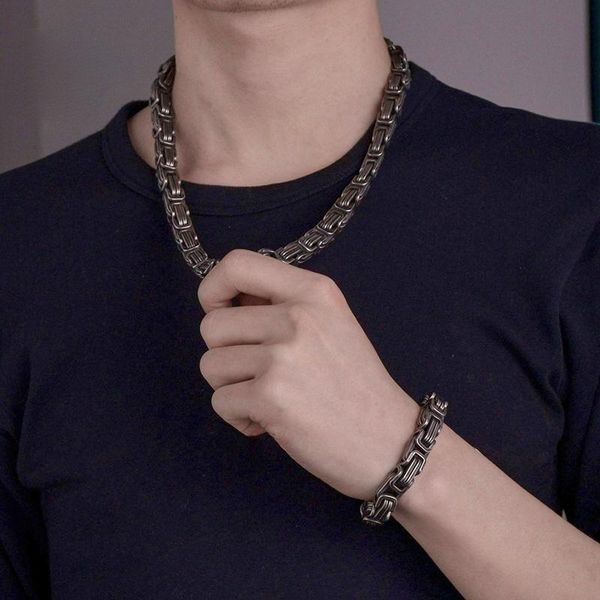 

earrings & necklace 8mm byzantine stainless steel jewelry for men hip hop punk necklaces vintage chains usenset, Silver