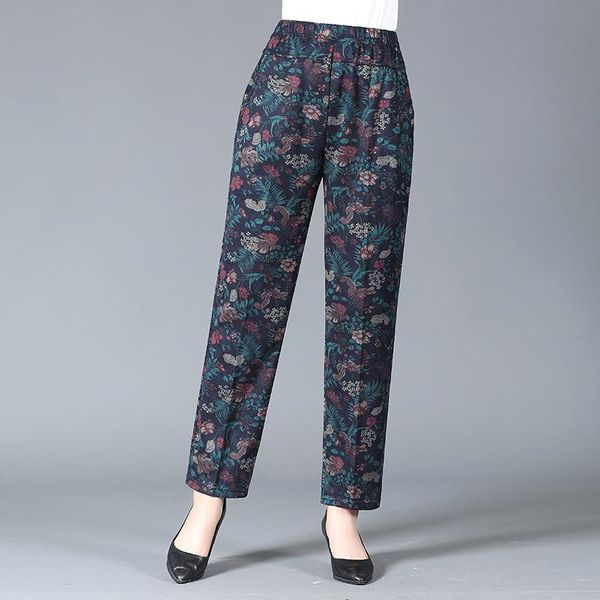 

women's pants & capris elderly women flower pant autumn spring elastic high waist trousers for grandma mother comfort plus size pantalo, Black;white