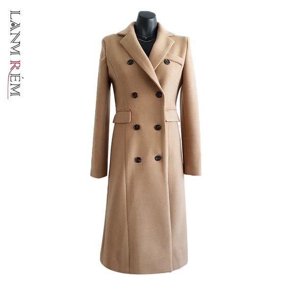 

spring women's coats wool blend trench elegant long with button outerwear casual clothes 2d1003 210507, Black