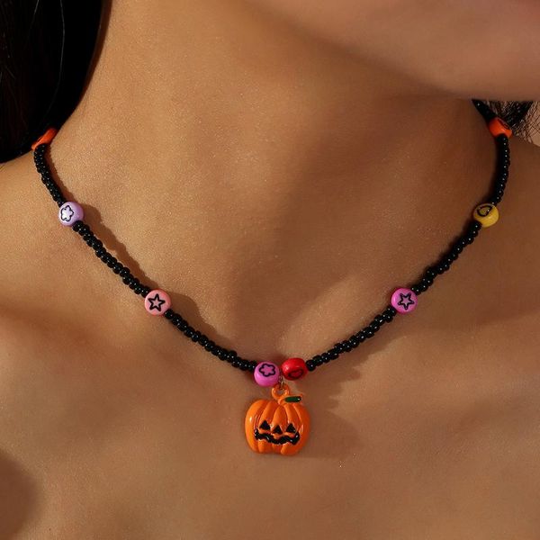 

chokers women fashion black beads necklace personality pumpkin charms vintage halloween jewelry party accessories, Golden;silver