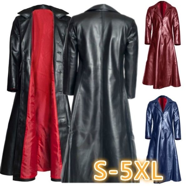

men's long leather black punk gothic lapel et, vampire style, winter, Black;brown