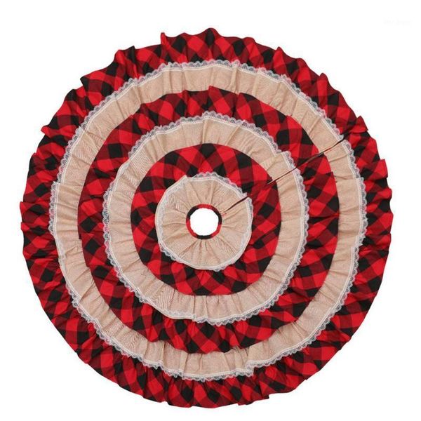 

christmas decorations cake tree skirt bottom decoration black and red plaid linen