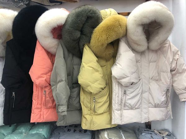 

down jacket women's mid-length style real fur collar autumn and winter down 210531, Black