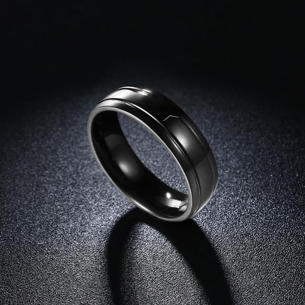 Fedi nuziali Moda 6mm Acciaio al titanio Colore nero Anello da uomo Fascia di fidanzamento Gioielli Festa per uomo