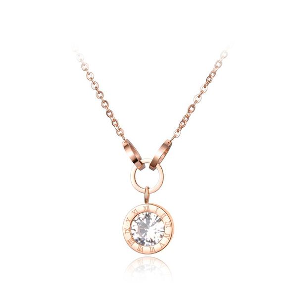 

pendant necklaces titanium steel cubic zirconia chokers necklace rose gold roma numbers cross wedding for women n18076, Silver