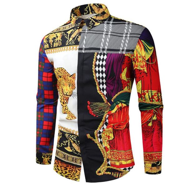 

men's casual shirts vintage luxury baroque mens button down dress shirt tuxedo 2021 fashion stage streetwear show men camisa masculina, White;black