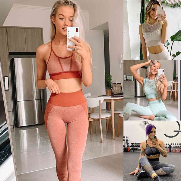 

outdoor indoor exercise fitness suitthree piece 2021 shark knitted seamless yoga suit sports bra vest women, Gray