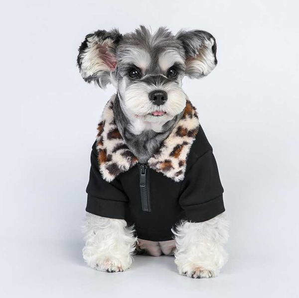 

cat costumes plush sweater black leopard fur collar dog clothes