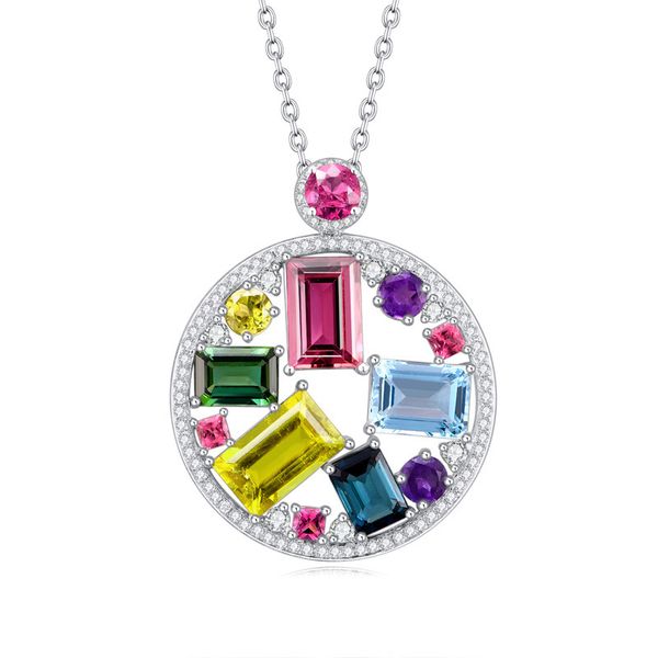 

colorful gem necklace fashion diamond wedding bridal costume jewelry sets party ruby women's jewelrys round pendant, Silver