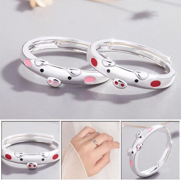

wedding rings zhixun cute pink enamel pig lucky piggy animal couple opening ring women man jewelry lover gift adjustable w5p631, Slivery;golden