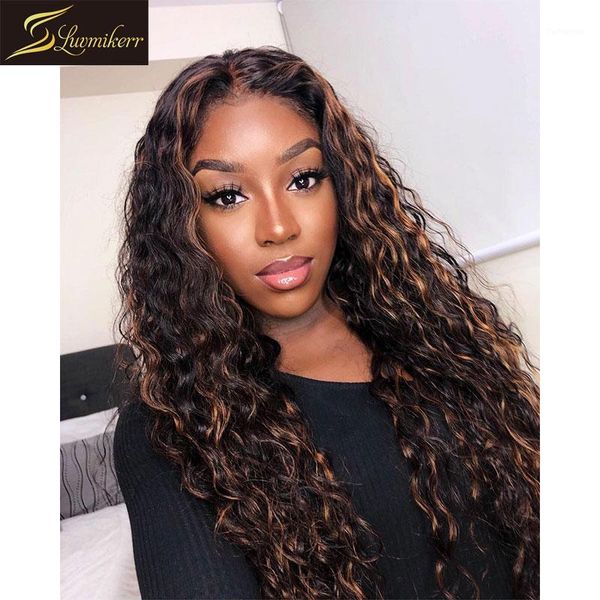 

brizilian colored 13*6 deep part lace front human hair wigs for black women curly ombre 360 frontal wig preplucked bleached knot1, Black;brown
