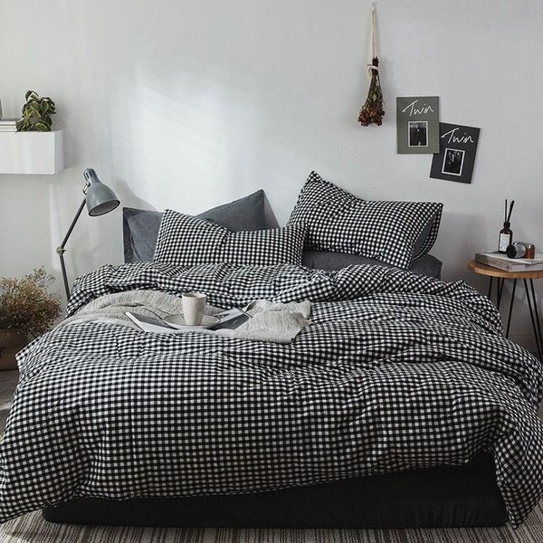 

bedding sets nordic set black and white grid quilt cover flat sheet pillowcase single double  size bedclothes