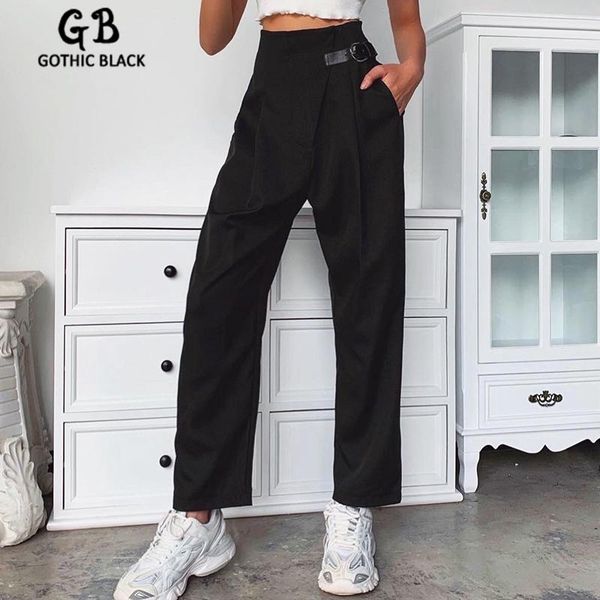 

women's pants & capris gothblack streetwear high waist slim straight long gothic women solid color splice side button suit female 2021, Black;white