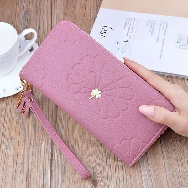 

wallets 2021 clutch women's wallet long zipper tassels large-volume korean-style fashion flower mobile phone bag, Red;black