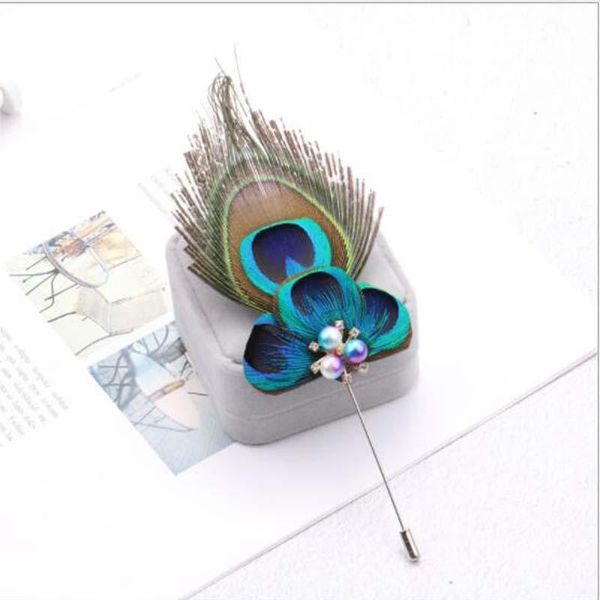 

decorative flowers & wreaths 10pcs/lot corsage groom groomsman feather pearl wedding man suit peacock boutonniere for guy pin