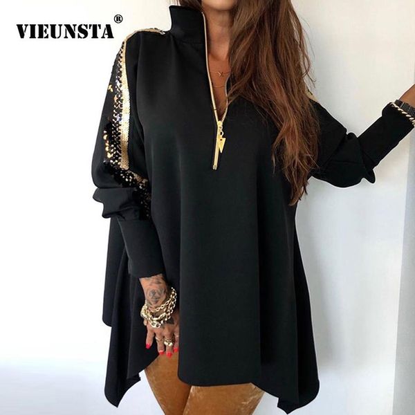 

2021 spring sequin long sleeve party dress women new zip up v-neck mini dress autumn patchwork elegant office lady dress vestido, Black;gray