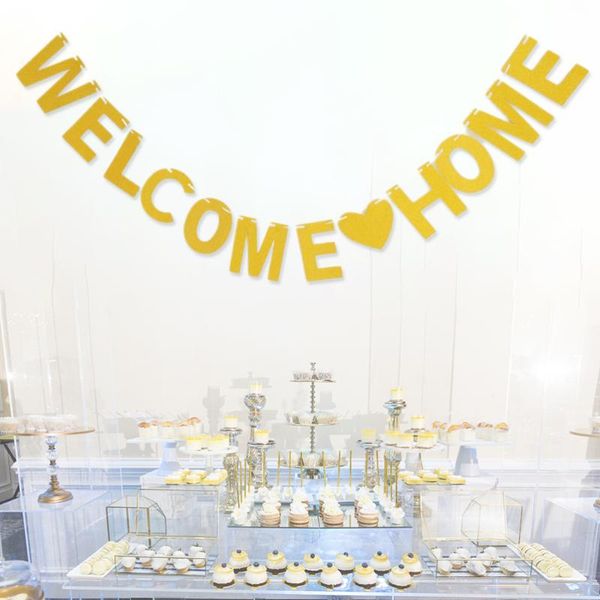 

party decoration welcome home flags bunting garland gold glitter banner for wedding christmas birthday housewarming homecoming prom