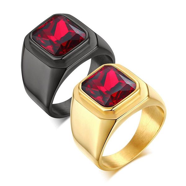 

cluster rings 8-11 red stone individual trend ring inlaid with gem jewelry titanium steel manufacturers direct batch g0997, Golden;silver
