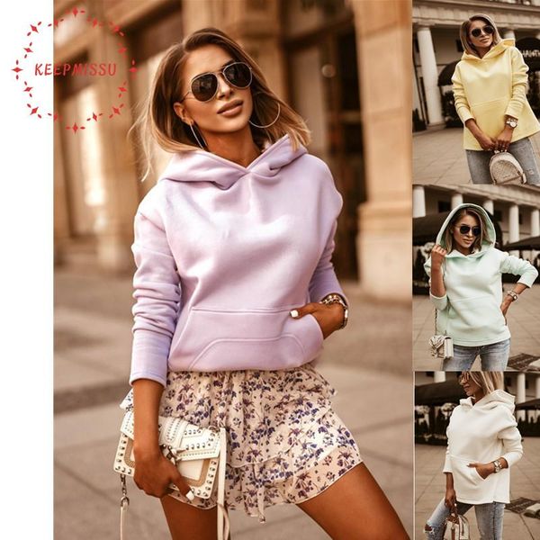 

women's hoodies & sweatshirts keepmissu 2021 fashion womens long sleeve casual streetwear sweatshirt clothging pocket ku60096, Black