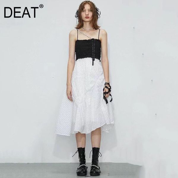 

fashion street strapless stitching irregular black and white contrast dress sweet skirt for women summer gx1211 210421, Black;gray