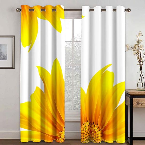 

curtain & drapes 3d white modern minimalist sunflower pattern blackout set, suitable for home curtains in the living room and bedroom