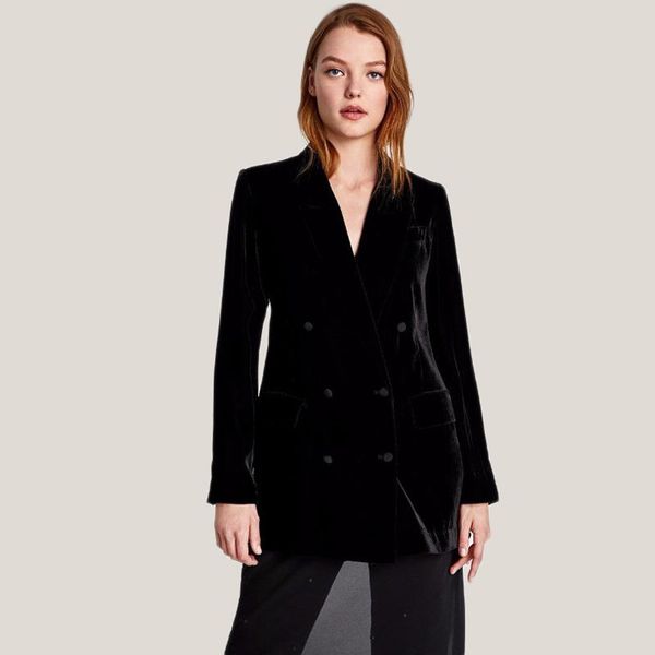 

women's suits & blazers [chens sister] 2021 arrival velvet black classic double breasted coat jackets and women autumn, White;black