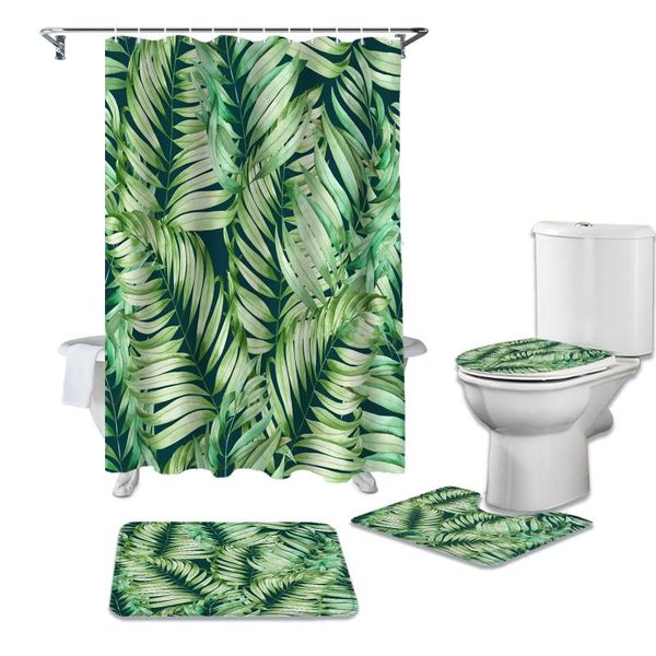 

green leaf plant shower curtain set carpet cover toilet bath mat home decor bathroom curtains