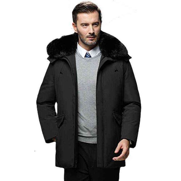 

middle aged and elderly down et men's winter lapel simple thickened heat gathering cold resistant white duck dad's warm coat, Black