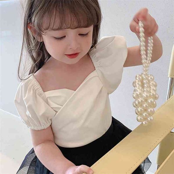 

girls' summer puff short-sleeved t-shirt baby fashion style kids clothing simple elegant clothes 210625, Blue