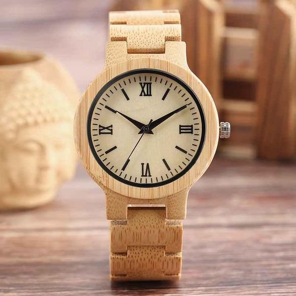 

wristwatches yisuya natural wood watch men handmade full wooden clock hour minimalist women fashion bamboo bangle quartz reloj de madera 202, Slivery;brown