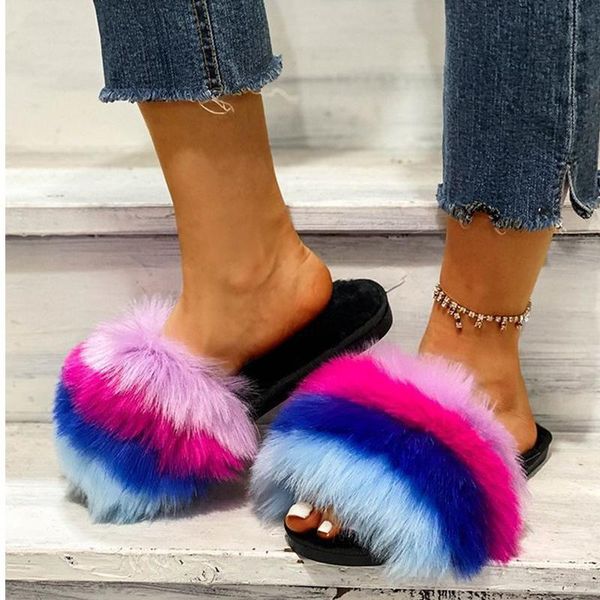 

women's slippers women mixed colors plush slides ladies house shoes woman 2021 ins flats female comfortable 36-41, Black